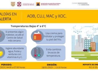 Activan Alertas por bajas temperaturas en 6 Alcaldías